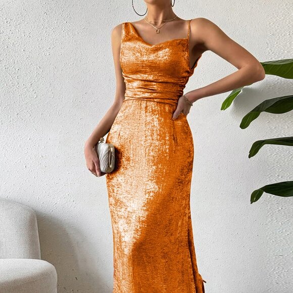 Asymmetric Neck Sleeveless Midi Dress - Picture 1 of 9